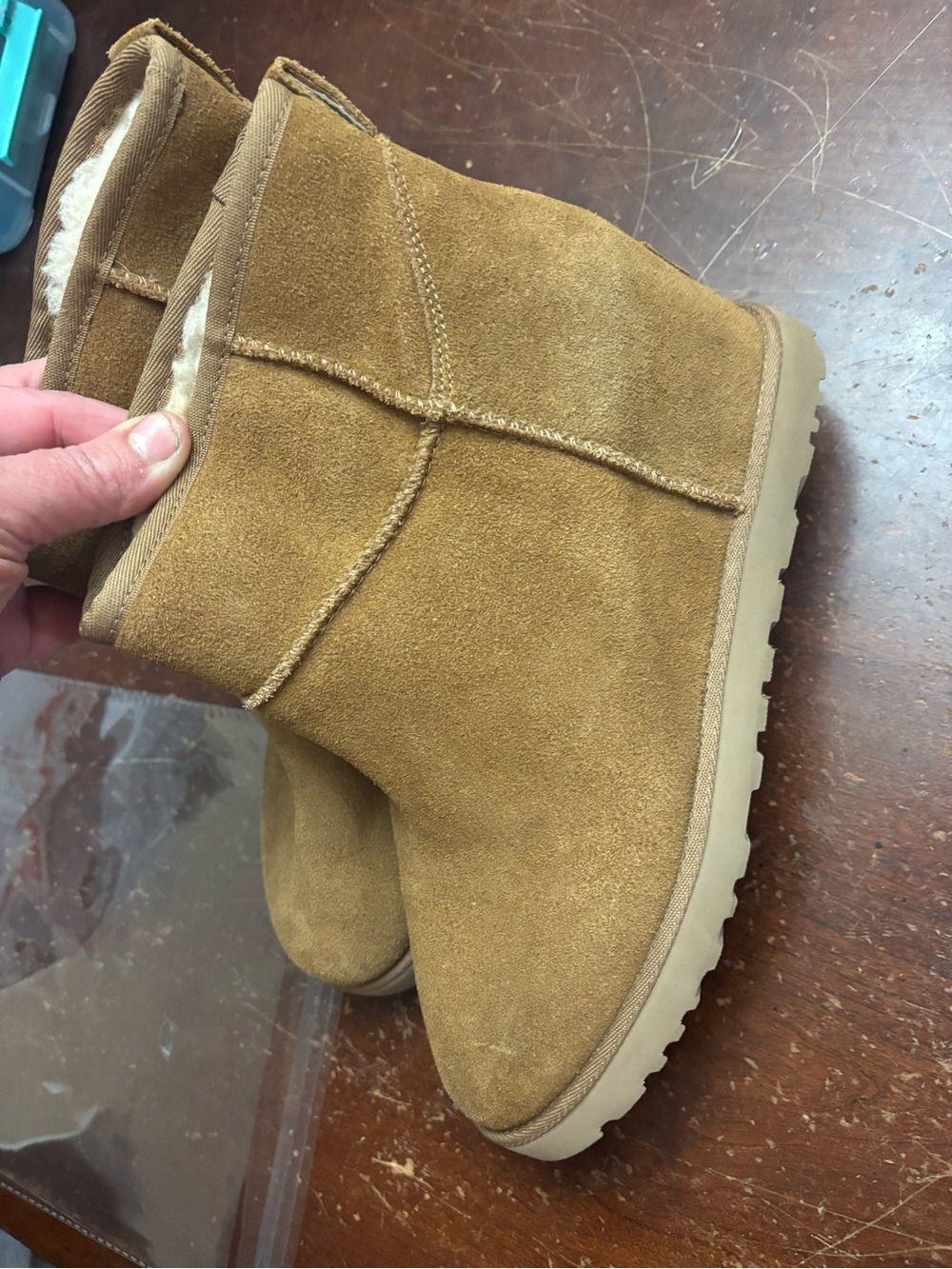 Ugg woman’s chestnut brown ankle booties fur lined size 10 outdoor warm preppy